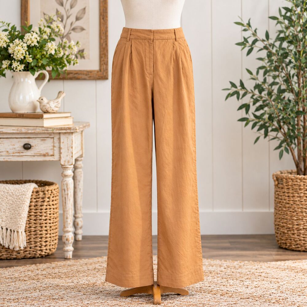 Abercrombie & Fitch Linen Blend Wide Leg Pants Size Small Tan Casual